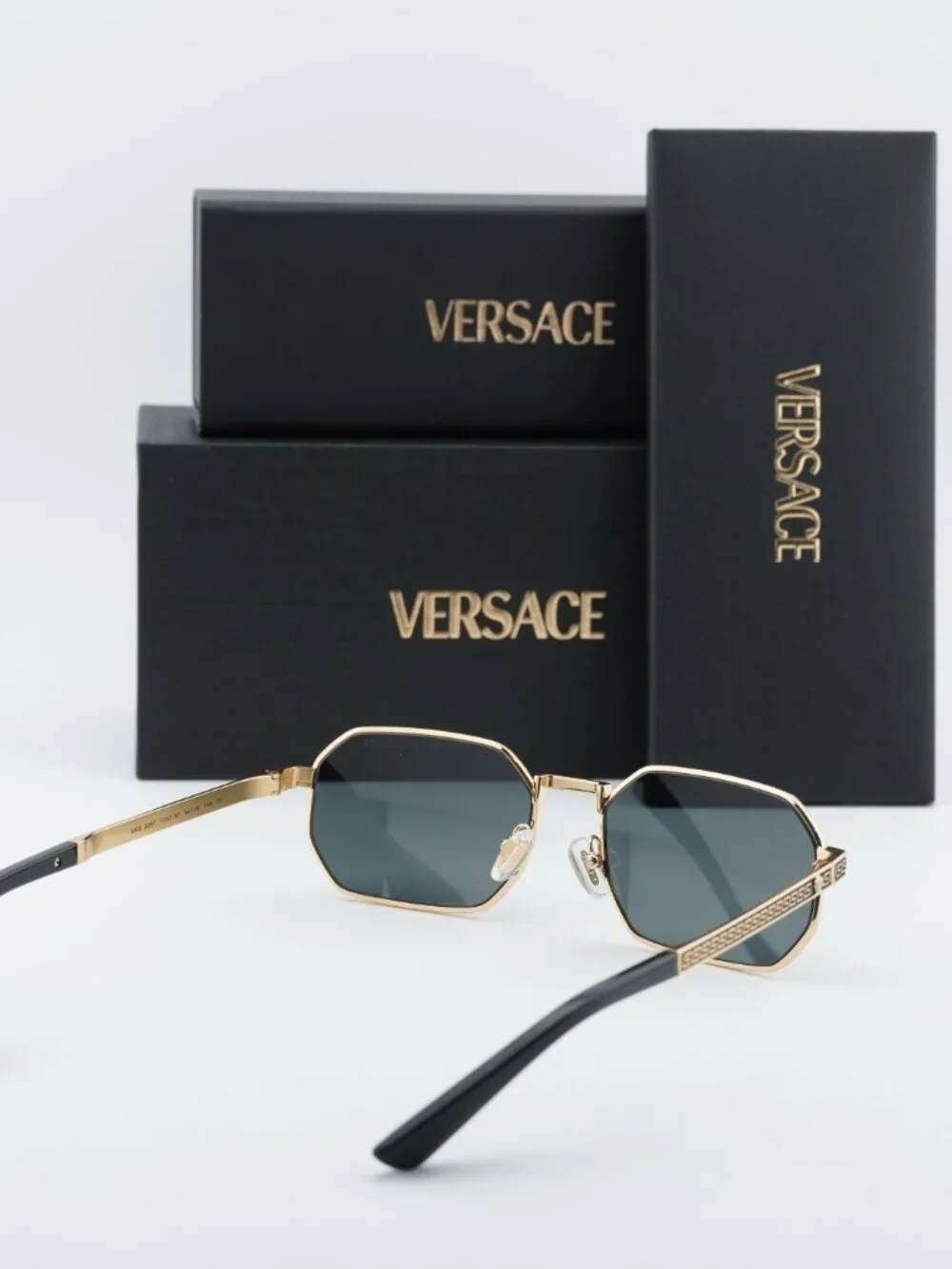 Versace VE2297 100287 Rectangle Sunglasses – Gold / Dark Grey